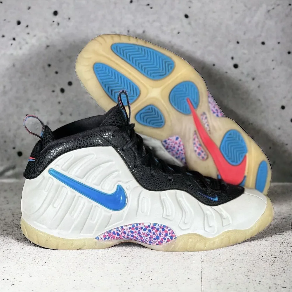 Nike Little Posite Pro (GS) Size 5.5y White Blue‎ Hero Red 644792-102 Sneakers